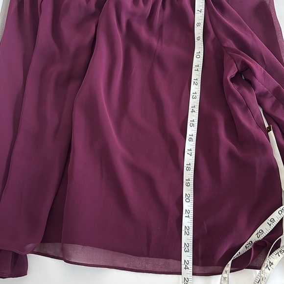 Smocked Blouse 1X Sheer Plum Ruffle Neck Tie Romantic Boho Dark Fairy Whimsigoth - Picture 10 of 10